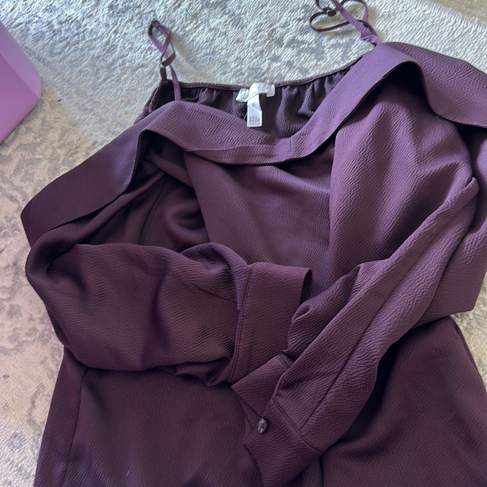 Leith plum cold shoulder blouse